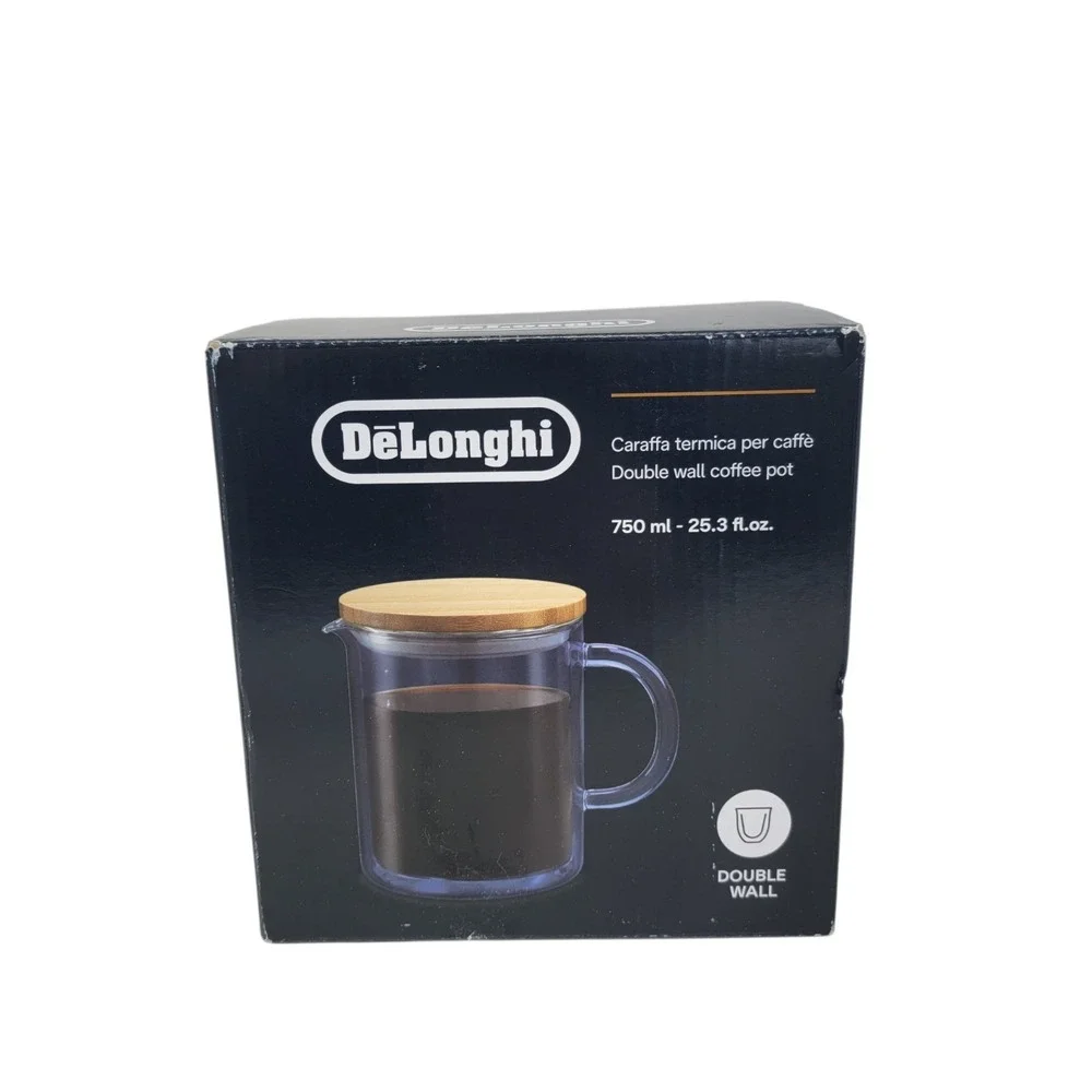Double Wall Glass Coffee Pot Bamboo Lid 25oz Thermal Carafe Open Box‎ New